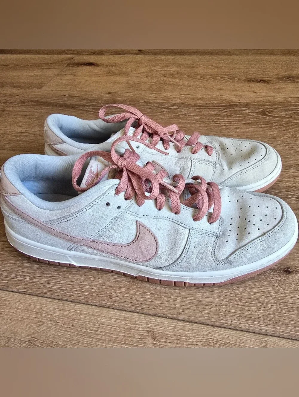 Nike Dunk Low Pink White Size 13 Men Sneakers Suede Leather Fossil Rose